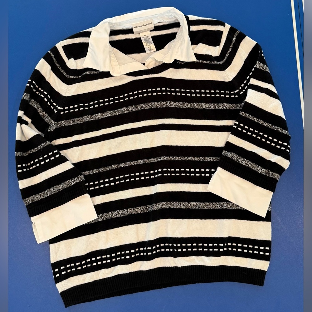 Alfred Dunner Black & White Striped Sweater | Classic Chic